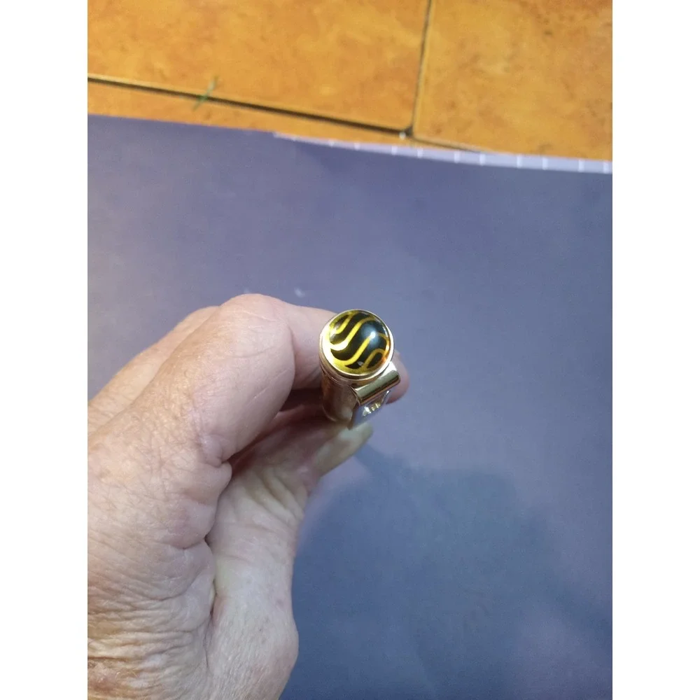 Yellow Marbled Resin Ballpoint Pen woodtTone Hardware Swirl Finial Accentne